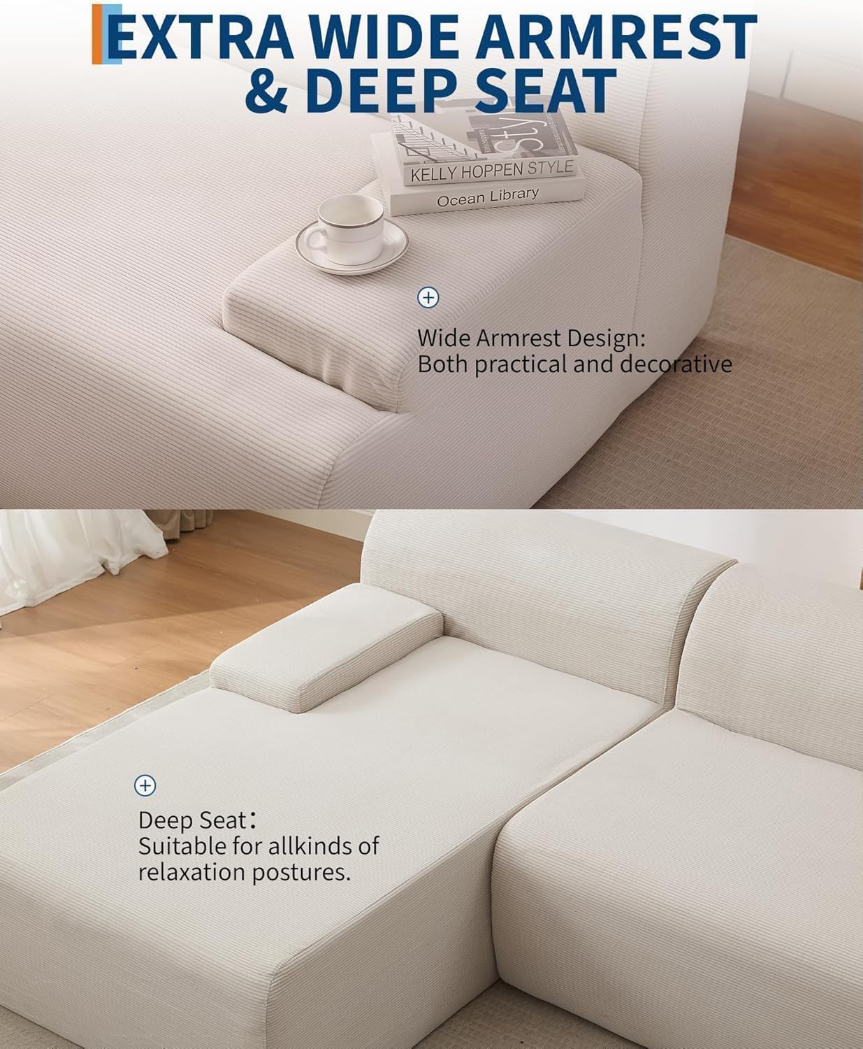 IDEALHOUSE 108" Modular Sectional Cloud Couch with Chaise Loung- Super Fluffy Boneless Sofa, Upholstered l-Shaped Couch for Living Room & Bedroom, No Assembly Required