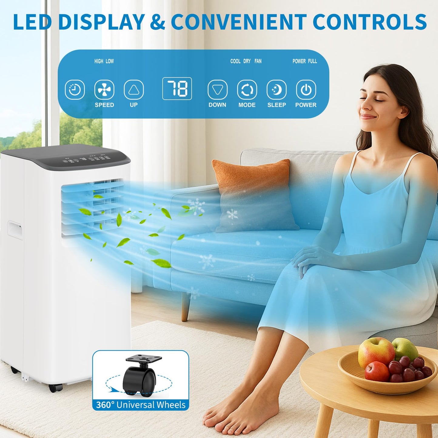 IDEALHOUSE Portable Air Conditioners, 8000 BTU Portable AC, AC Unit with Cooling, Dehumidifying & Fan, Quiet Operation and Easy Mobility, Remote Control, Enhanced Air Quality for Home & Office