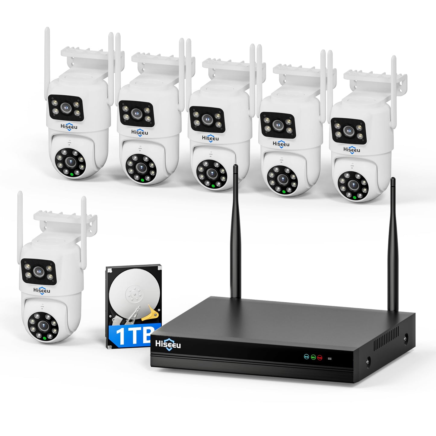 Hiseeu Wireless Security Cameras Outdoor, 5G & 2.4G WiFi Pro, Wireless Home Security Camera System, 6 Cam-Kit with Dual Lens, Auto Tracking, Color Night Vision, 1TB HDD No Subscription, Need Plug in