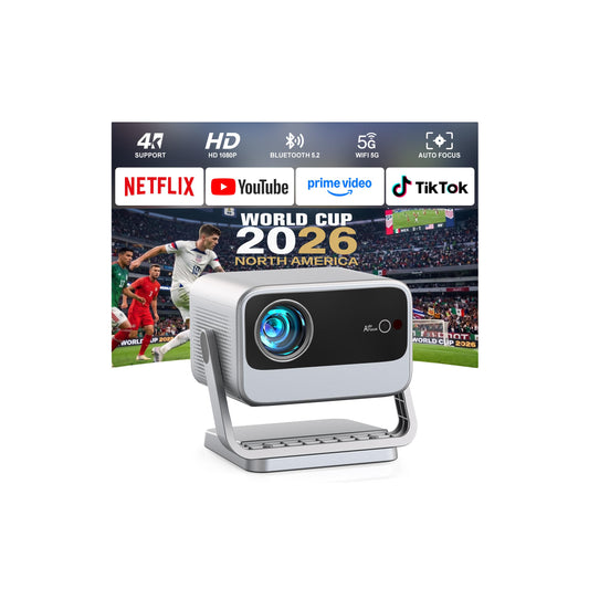 [4000 ANSI & Now with Netflix] 4K Projector with WiFi and Bluetooth for Display Booths, Auto Focus Keystone Smart Projector , Voplls Mini Projector with Adjustable Stand for Home Bedroom (Silver Grey）