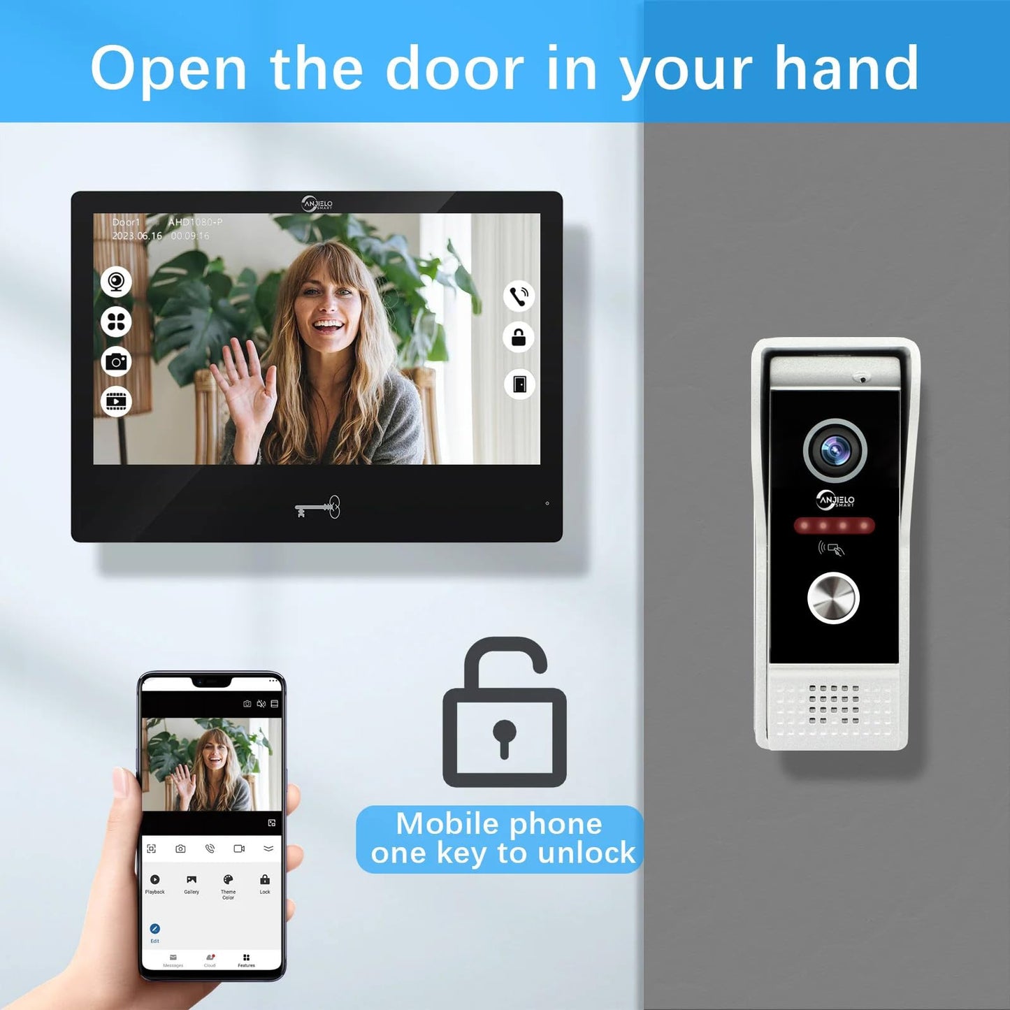 ANJIELO SMART Wired Video Intercom System,10 Inch Touch Monitor with 1080P HD Doorbell Camera,Apartment Door Phone Kit,Support Motion Detechtion RFID Card Unlocking for Home (1 doorbell + 3 Monitor)