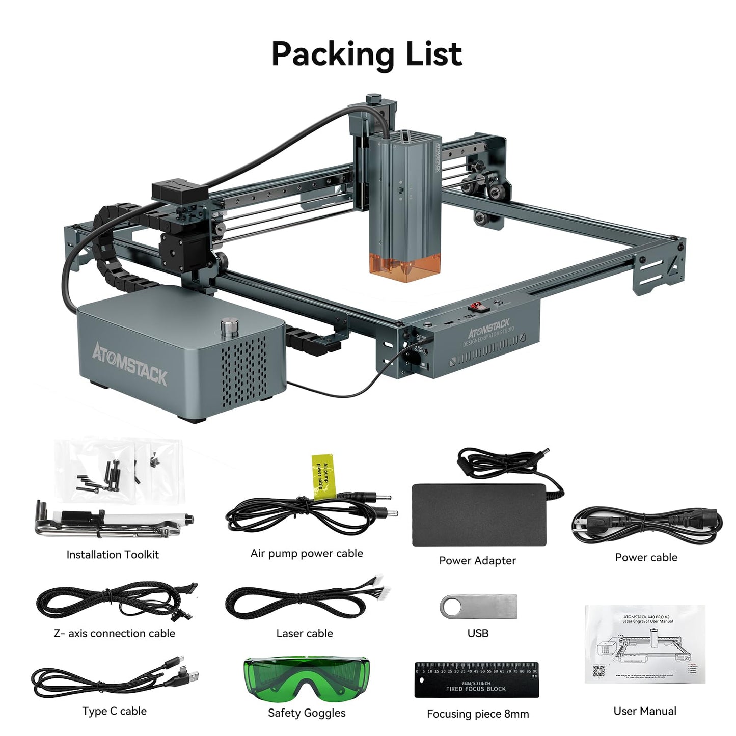 ATOMSTACK 48W Laser Engraver, A40 PRO V2 Laser Cutter with Auto Air Assist, Bulk Engraving Cutting High Accuracy Laser Engraving Machine for Wood Stone Metal Acrylic Leather Jewelry