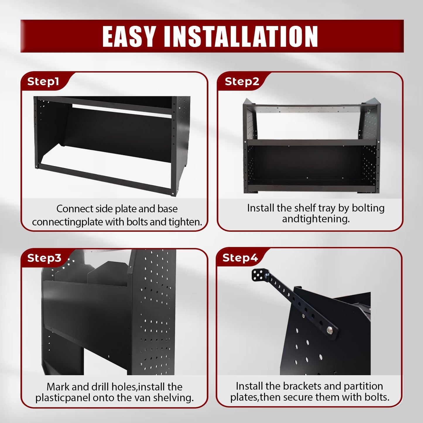 Cargo Van Shelving Storage System, 32" W x 46" H x 13" D Van Shelving Fit for Ford Transit, Chevy Express, GM, NV, Promaster, Sprinter and Metris