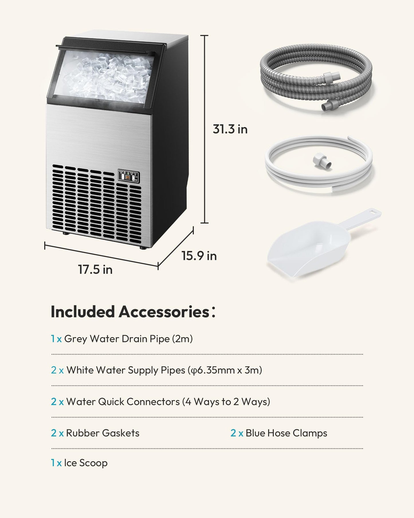 EUHOMY Commercial Ice Maker Machine - 100lbs Daily Production, 33lbs Ice Storage, Stainless Steel Freestanding & Under Counter Ice Maker, Ideal Ice Maker for Home/Bar/Restaurant/Outdoor Activities
