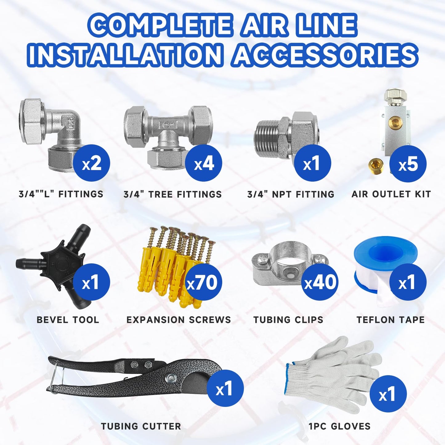 Compressed Air Line Kit, 3/4" x 50' 120’&200'&300' HDPE-Aluminum-HDPE Piping, Air Line Hose, Air Hose Kit with Air Compressor Accessories and Airline Tubing