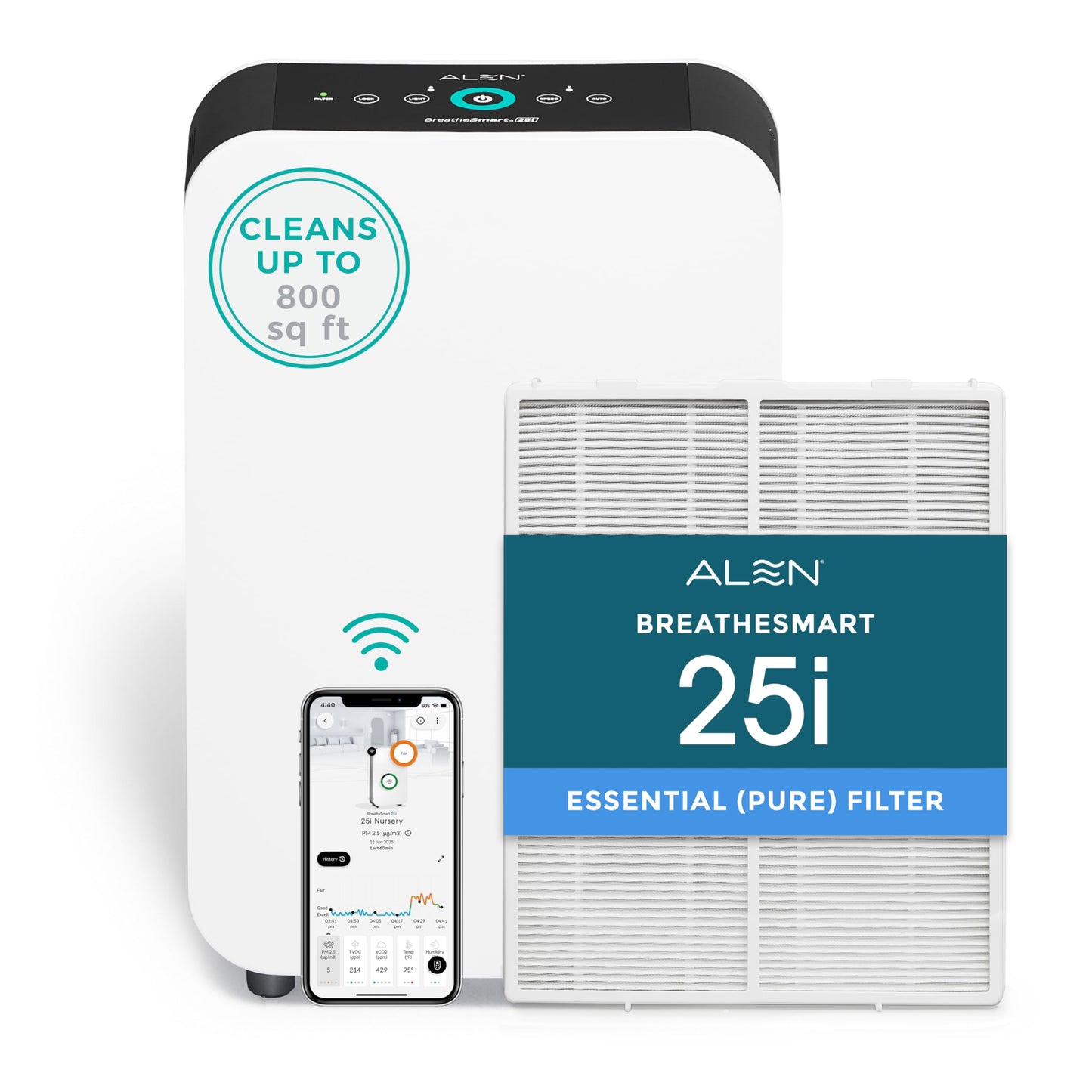 Alen Air Purifier BreatheSmart 25i HEPA with Essential Filter - 400 Sq. Ft. Perfect for Home and Kitchen, Apartment Essentials - Captures Allergens, Dust, Odor & Mold