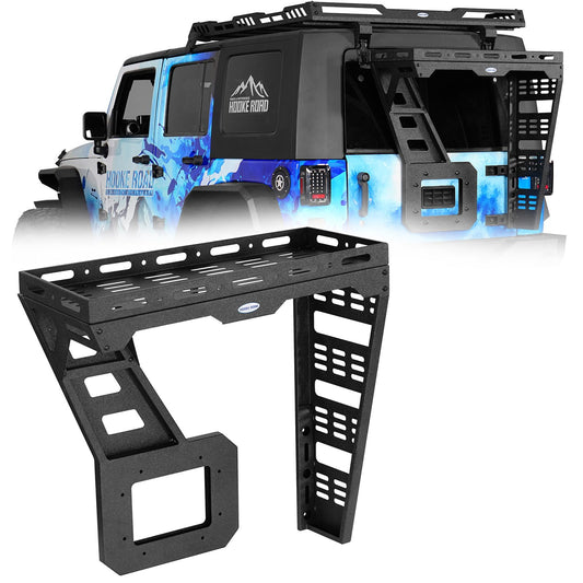 Hooke Road JK Spare Tire Cargo Basket Rack for 2007-2018 Jeep Wrangler JK & Unlimited 2/4 Doors, Rear Steel Storage Tray Luggage Carrier with Reinforced Tailgate Hinge Kit