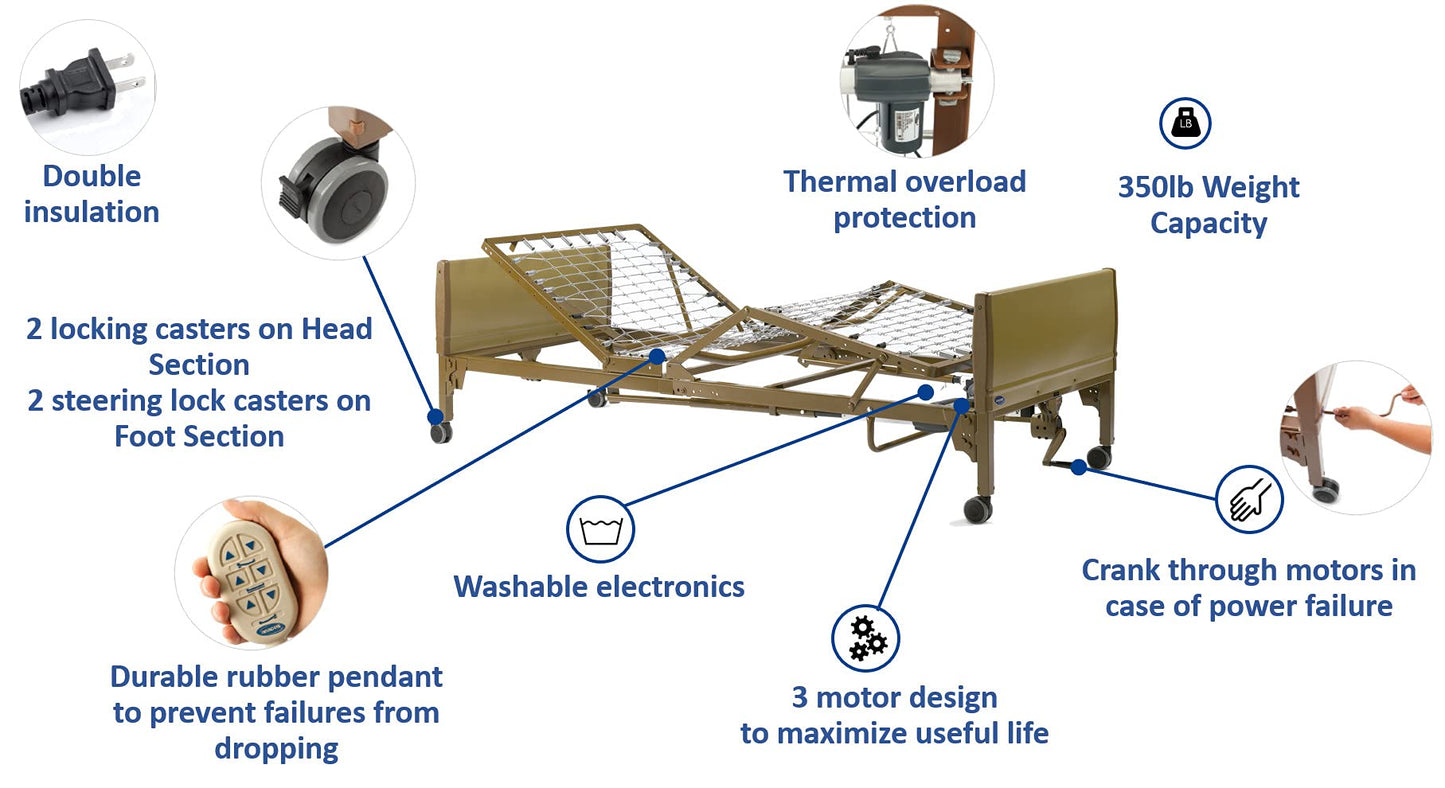 Invacare Homecare Bed | Full-Electric Hospital Bed for Home Use 23"x36"x88", Brown