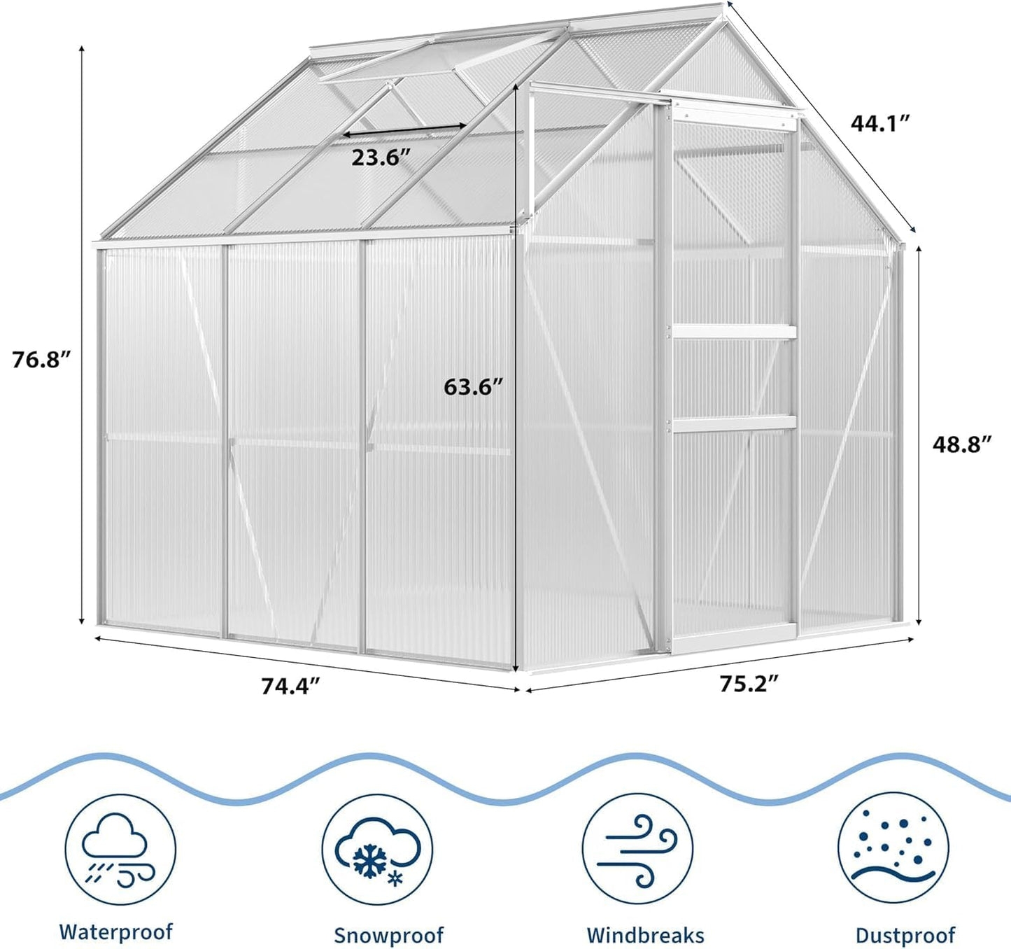 6 x 6 ft Polycarbonate Green Houses with Aluminum Frame for Outside - Heavy Duty Walk-in Greenhouse with Sliding Door and Adjustable Roof Vent for Backyard,Garden