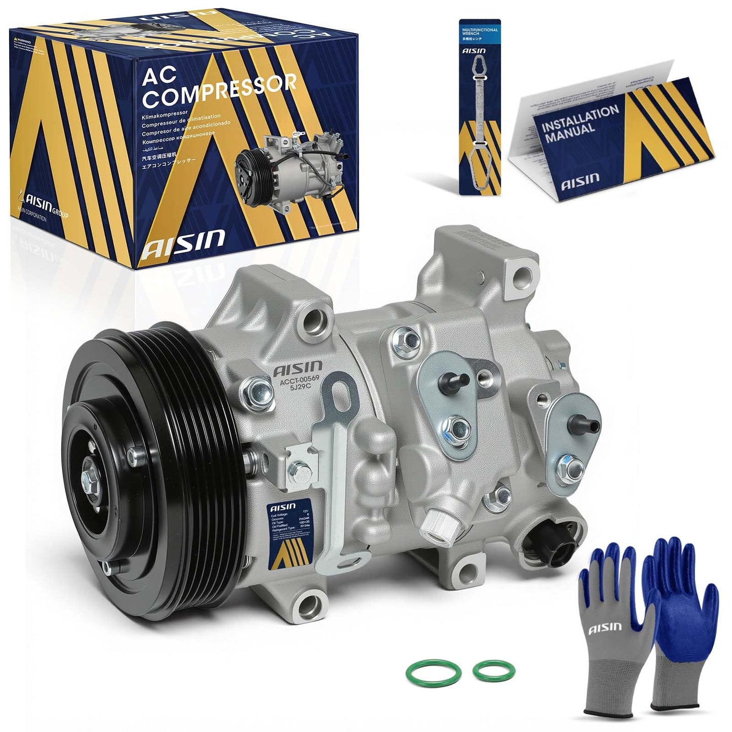 AISIN AFTERMARKET ACCT-00569 Air Conditioner AC Compressor - Compatible with Toyota Corolla 2009-2010 1.8L, Matrix 2009-2010&2012 1.8L, Scion xD 2008-2014 1.8L - with 6-Pulley Groove, with Clutch