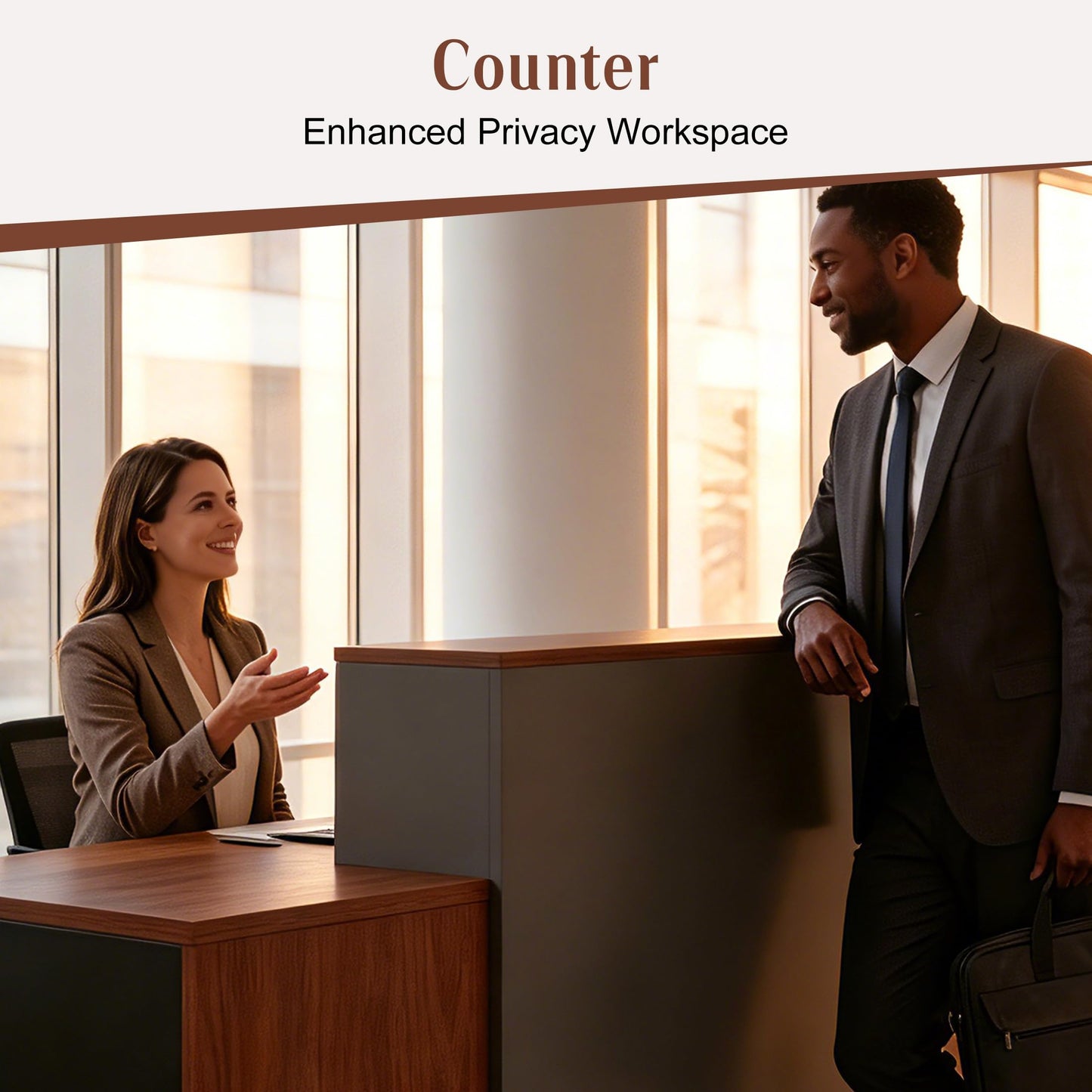 JNMDLAKO Reception Desk with Counter, 78.8" Modern Front Desk Reception Counter Walnut, Retail Checkout Counters with Storage Shelf Cabinet for Business Office, Lobby, Store, Salon