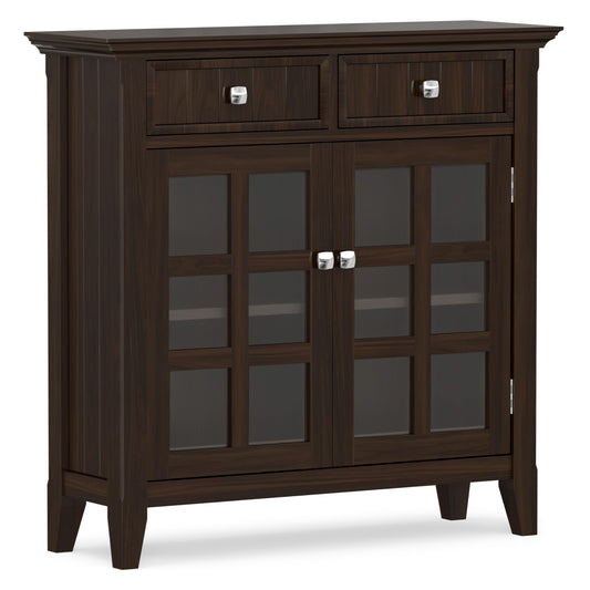 SIMPLIHOME Acadian Storage Cabinet - 36 inch Wide Solid Wood Entryway Storage Cabinet in Brunette Brown, Transitional Cabinet for Hallway or Living Room with 2 Drawers and Adjustable Shelves