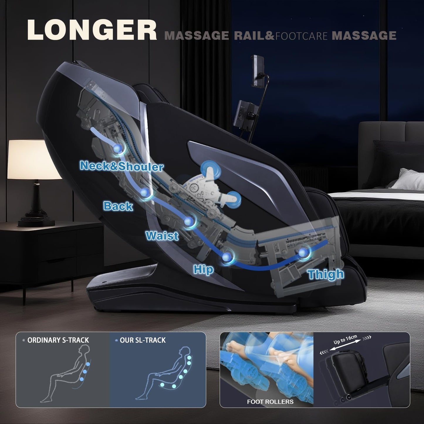 4D Massage Chair Full Body Zero Gravity Heated Recliner with Body Scan, 55" SL-Track & Stretch, 40 Airbags - Shiatsu, Knead, Foot Rollers, Voice & APP Control, 15 Auto Modes & 9 Techniques (Black)