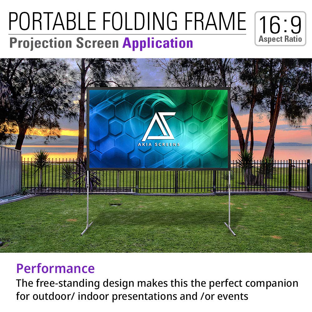 Akia 120 Inch Projector Screen with Stand and Carry Bag for Indoor & Outdoor Use – Portable Backyard Movie Display for 4K Ultra HD Viewing, Foldable Cinema Frame with Adjustable Support – AK-OS120H1.