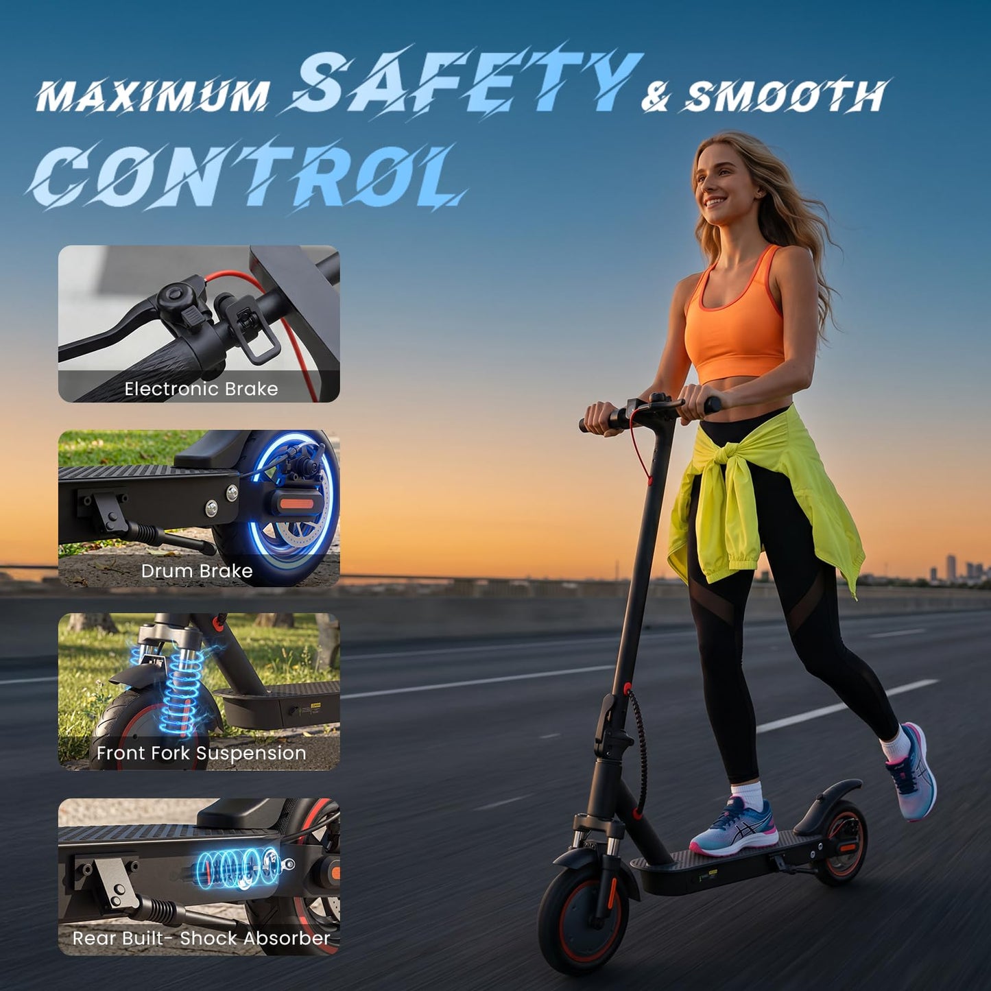 HopCycle Electric Scooters - Electric Scooter Adults, 1200W/1000W/500W Motor, 28/25/21/18 MPH Top Speed, 10''/8.5'' Tires, 28/25/23/21Miles, APP Control E Scooter for Teens Black Red