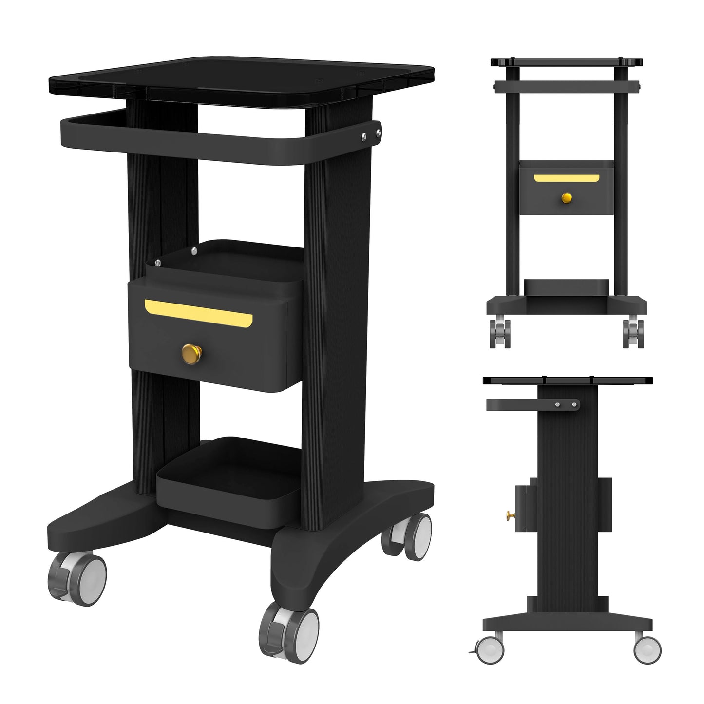 Seveat Professional Medical Cart | 3-Tier Rolling Trolley with Drawers | 198 lbs Capacity | Portable Utility Cart for Hospitals, Clinics, Spa, Office, or Home (Black)