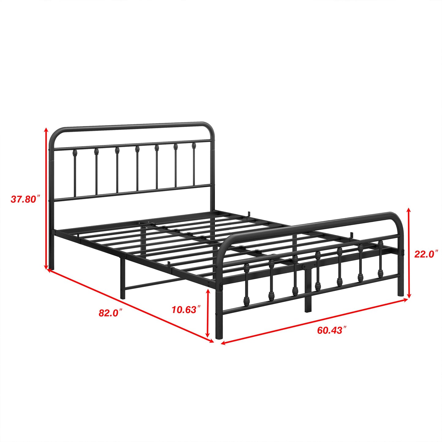 DUMEE Metal Queen Bed Frame with Headboard and Footboard Farmhouse Platform Bed Frame Queen Size Under Bed Storage No Box Spring Needed, Textured Black