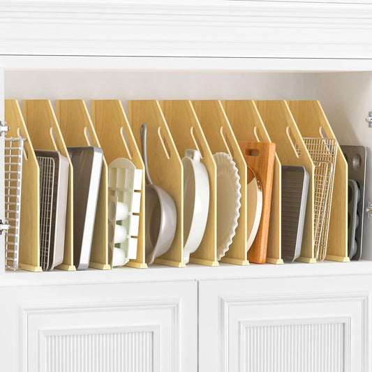 sandpaint 10 Pack Wood Tray Dividers for Cabinet, Cookie Sheet Organizer for Cabinets, No-Cut Kitchen Cabinet Dividers, Cookie Trays for Kitchen, Utility Rooms, Pantry Storage