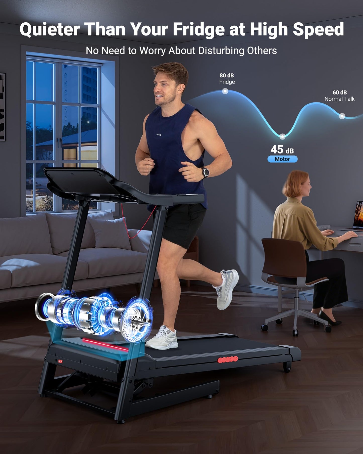THERUN Treadmill with Incline 12% Auto Adjust, 3.0 HP Treadmill with LED Strip, Heart Rate Monitoring Incline,16.5" Wider Running Belt