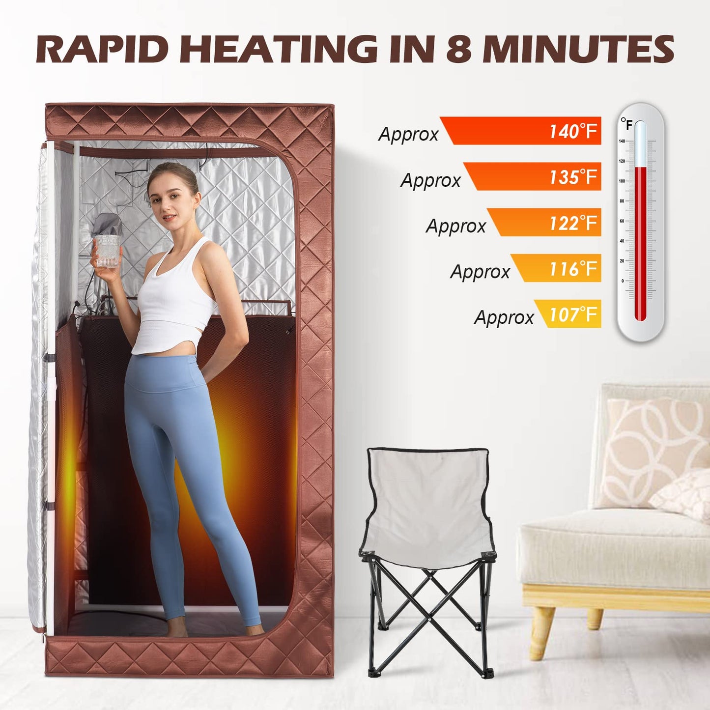 amocane Far Infrared Portable Sauna, Personal Dry Sauna Spa for Relaxation, Sauna Tent with Heating Foot Pad, Portable Chair, Remote Control, 140℉ Temerature, Full Size Indoor Sauna for Home & Gym