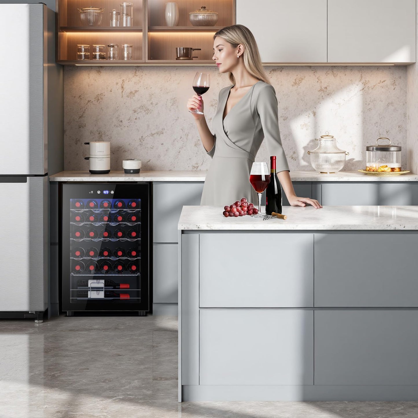 COWSAR 37 Bottle Wine Fridge, Freestanding Commercial Beverage Refrigerator with Smart Temp Control, 4.45 Cu.Ft Mini Fridge Wine Cooler with Child Lock& Wavy Wire Shelves for Kitchen Bar, Black