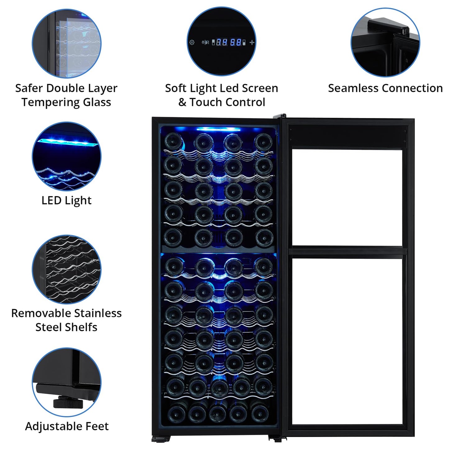 GarveeHome Wine Cooler Refrigerator - 80 Bottles, Dual Zone Digital LED Touch Control, Freestanding Wine Cellar, Adjustable Shelves, Single Glass Door, for Red, White, Champagne or Sparkling Wine