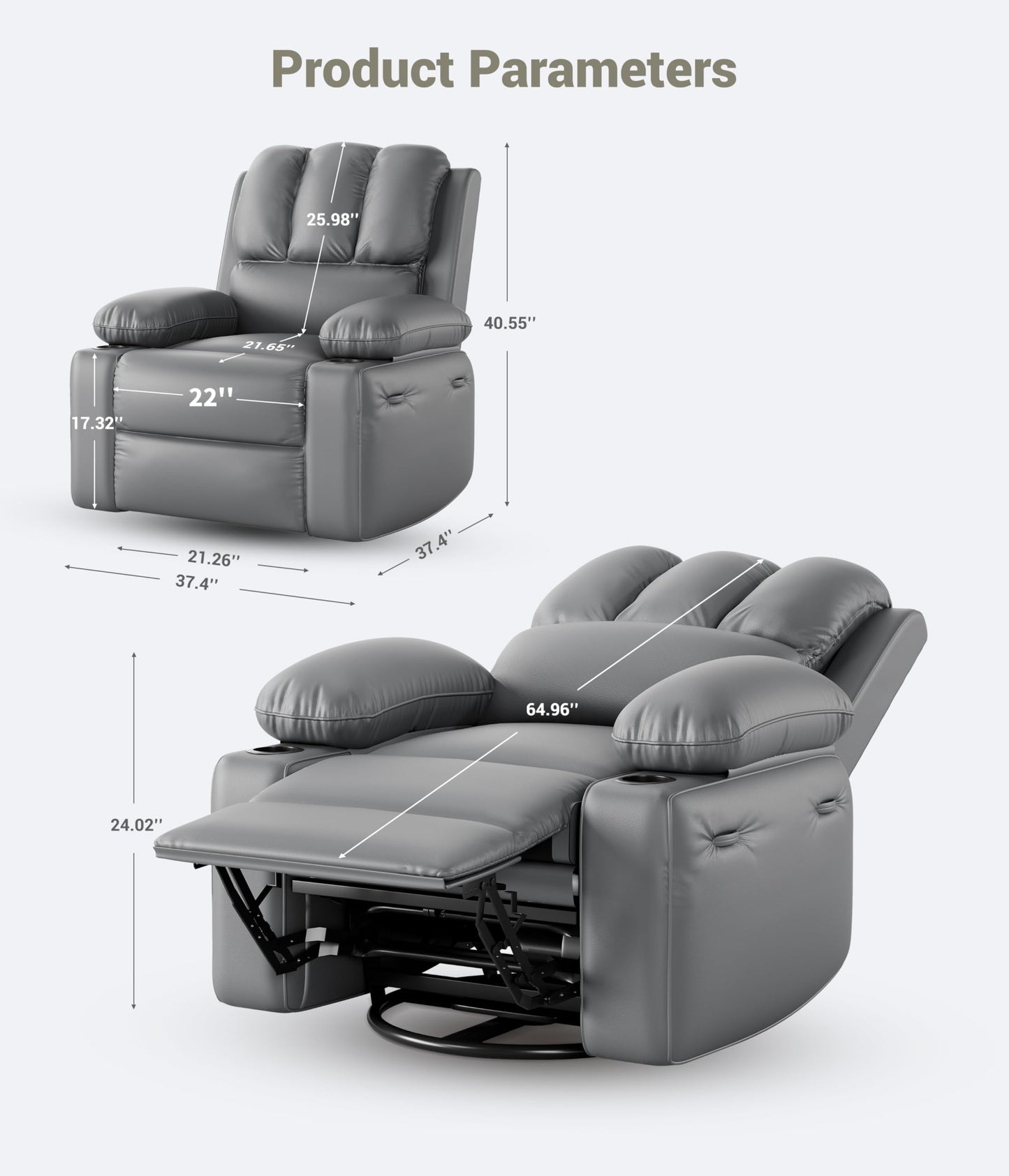 GarveeHome Oversized Recliner Chairs with Heat and Massage, Lazy Recliner Chair for Adults- Manual Chair with Cup Holder for Living Rooms, Bedrooms and Nurseries (Coffee)