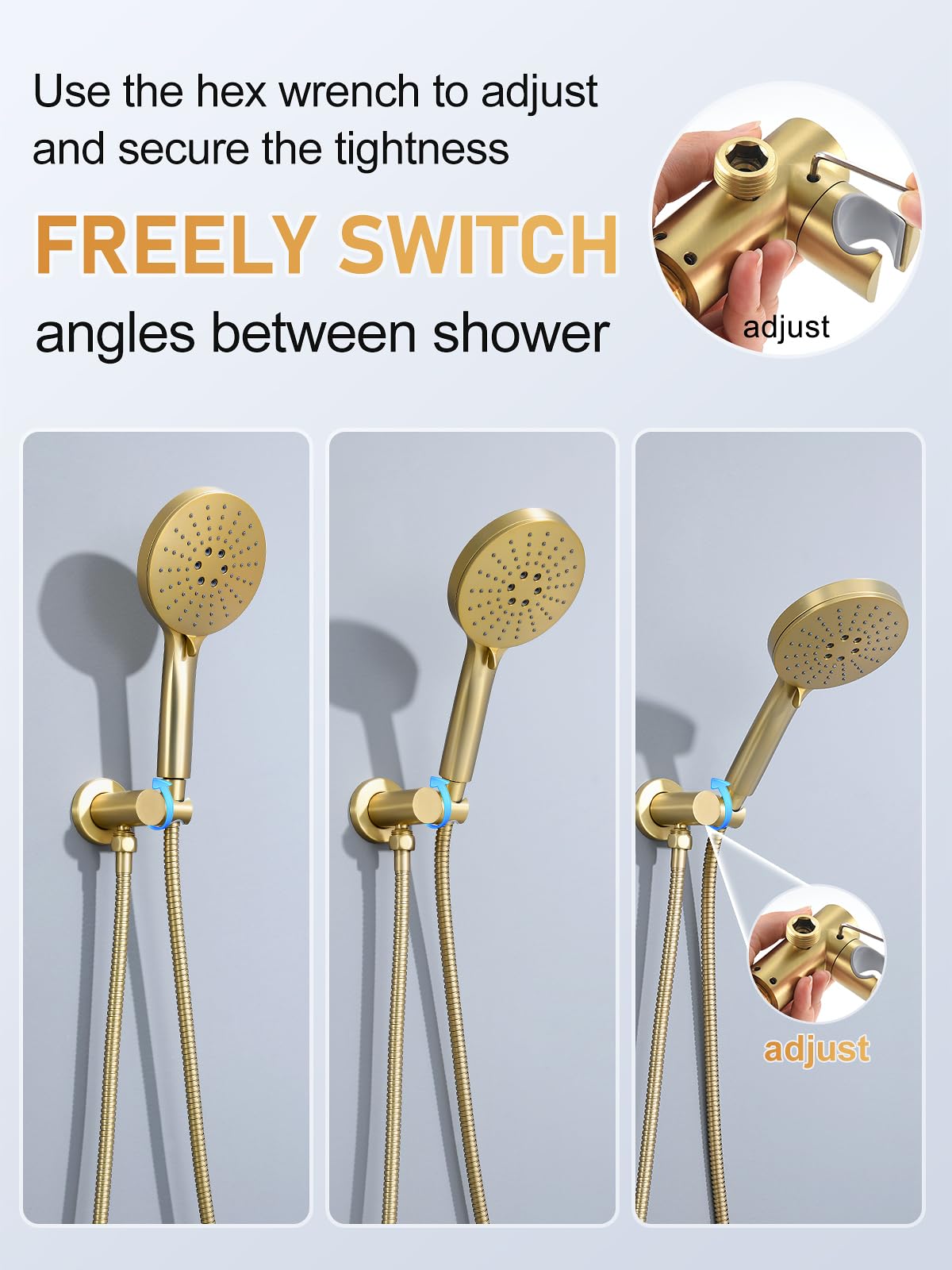 Woindo Shower Faucet Set 10" Rain Shower Head/8'' Side Shower Head and 3 Setting Handheld Ceiling Mount 3 Push Button Diverter Complete Rainfall Round Shower System Included Valve Trim Kit