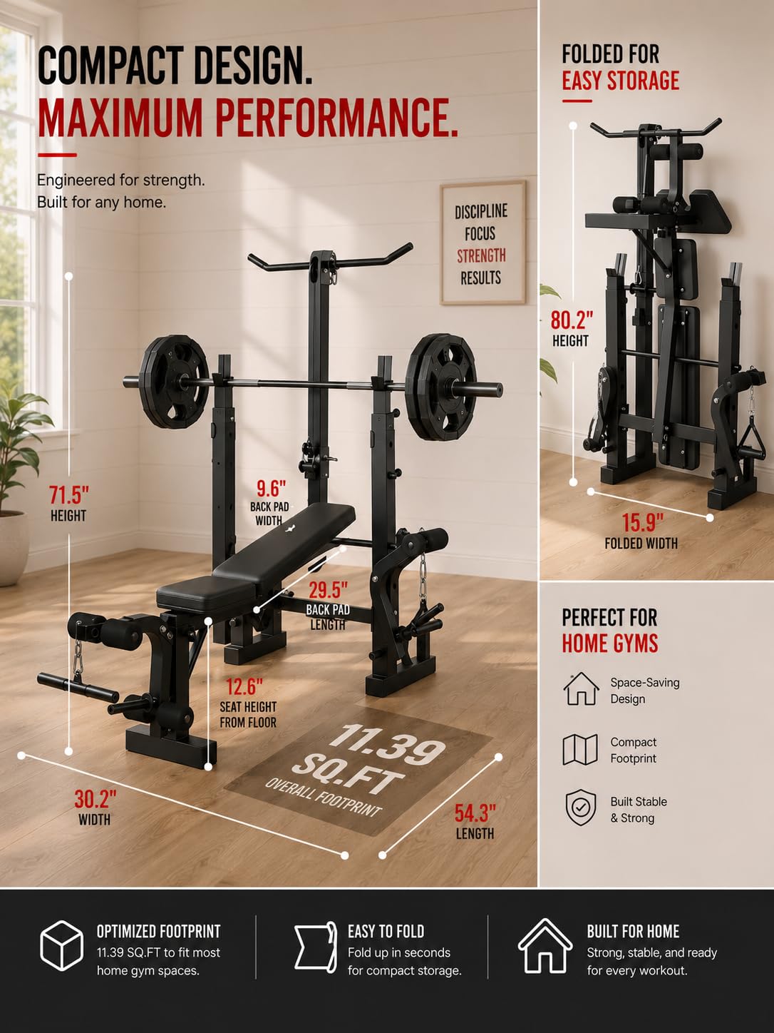 Garvee 8 in 1 Olympic Weight Bench Set with Leg Extension & Curl, Adjustable Bench Press Set with Rack, Preacher Curl Pad, Chest Fly，Lat Pulldown, Multi-Function Home Gym Strength Training Equipment