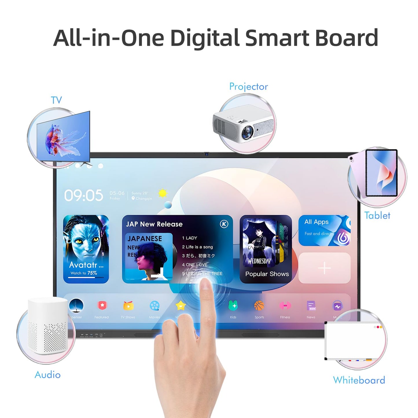 QIXZOCV 65" Smart Board for Classroom Office Home, All-in-One 4K Interactive Whiteboard, Digital Electronic Smartboard with 20 Point Touchscreen, Android 14, 8+128G (Wall Mount Included)