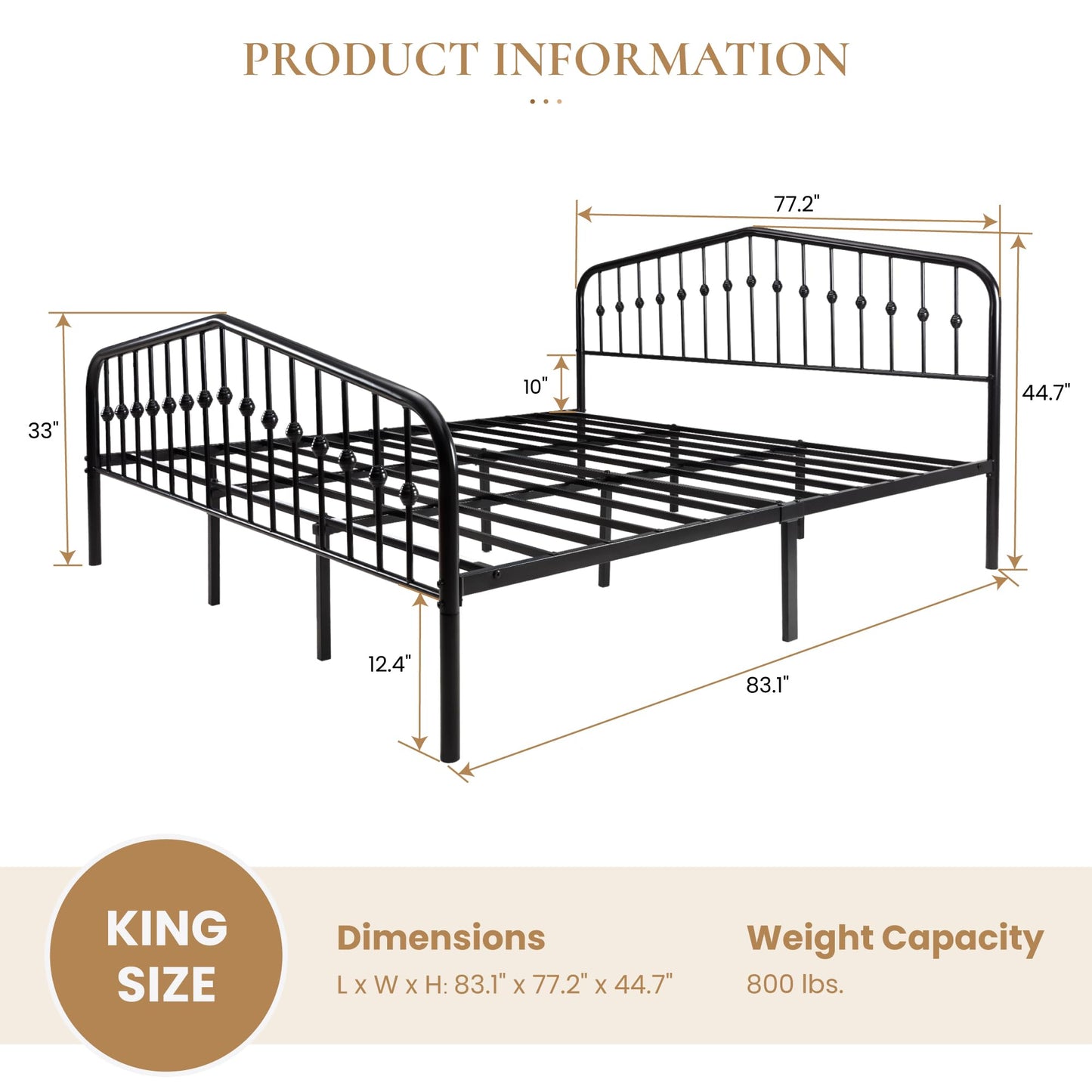 SHA CERLIN King Size Metal Platform Bed Frame with Victorian Style Wrought Iron-Art Headboard/Footboard, No Box Spring Required, Black