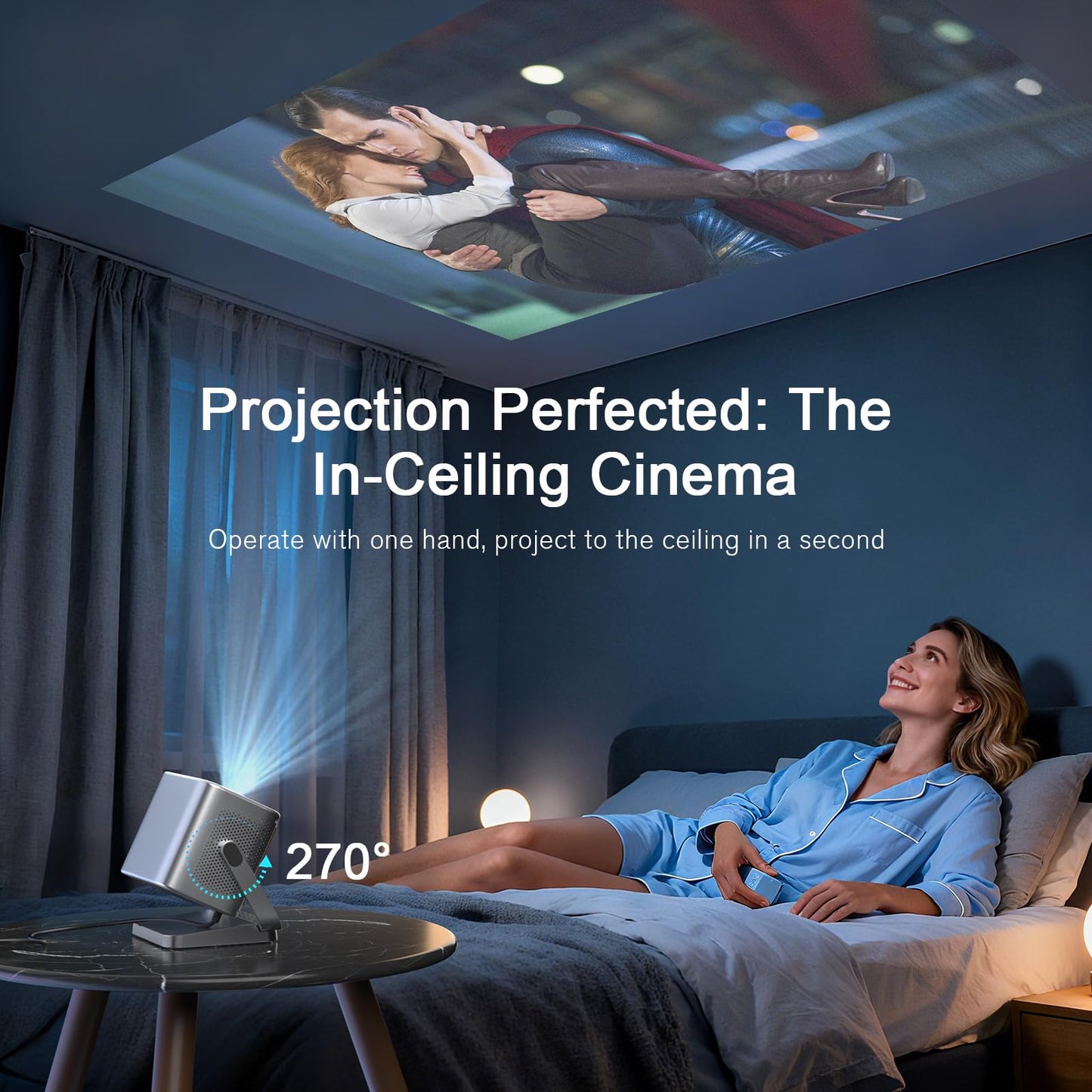 [Now with Netflix & 3000 ANSI] 4K Projector with WiFi and Bluetooth, Auto Focus Keystone & Dolby Audio, Smart Outdoor Projector with Adjustable Stand for Home Bedroom (grey）