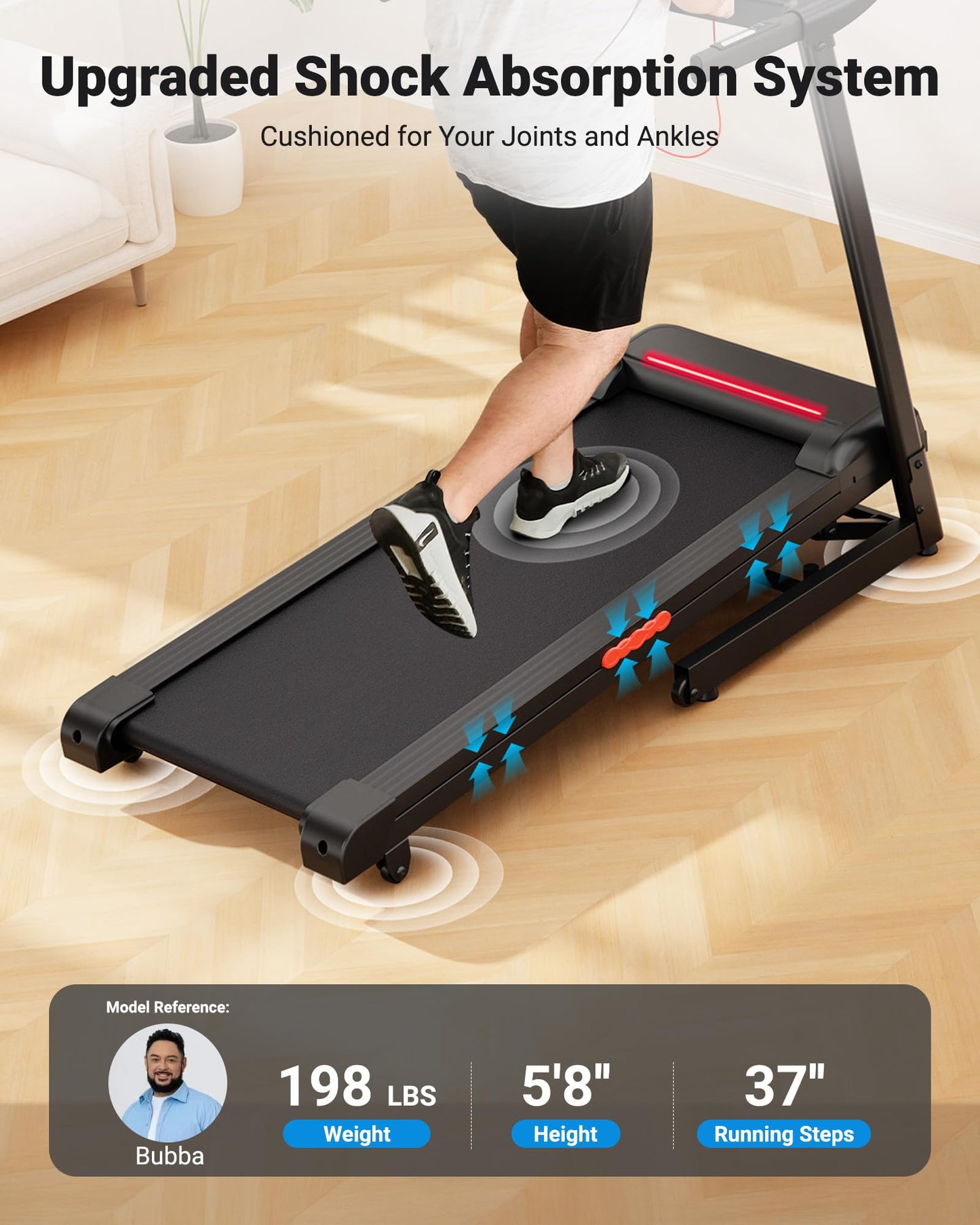 THERUN Treadmill with Incline 12% Auto Adjust, 3.0 HP Treadmill with LED Strip, Heart Rate Monitoring Incline,16.5" Wider Running Belt