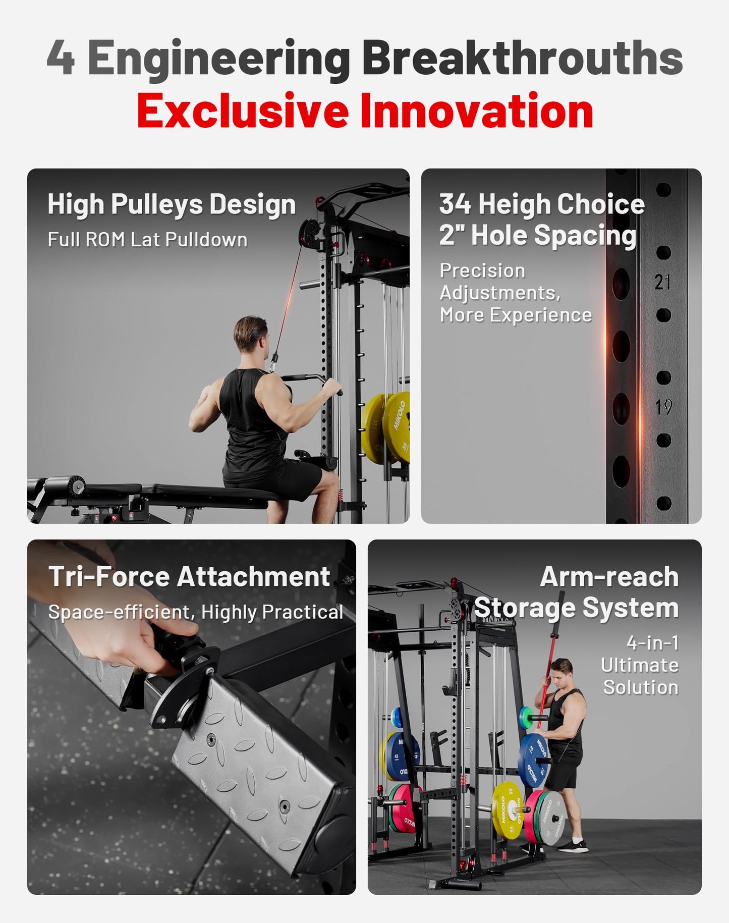 Mikolo Smith Machine, 2200lbs Squat Rack with LAT-Pull Down System & Cable Crossover Machine, Power Rack and Packages (RSL230HPHGP)