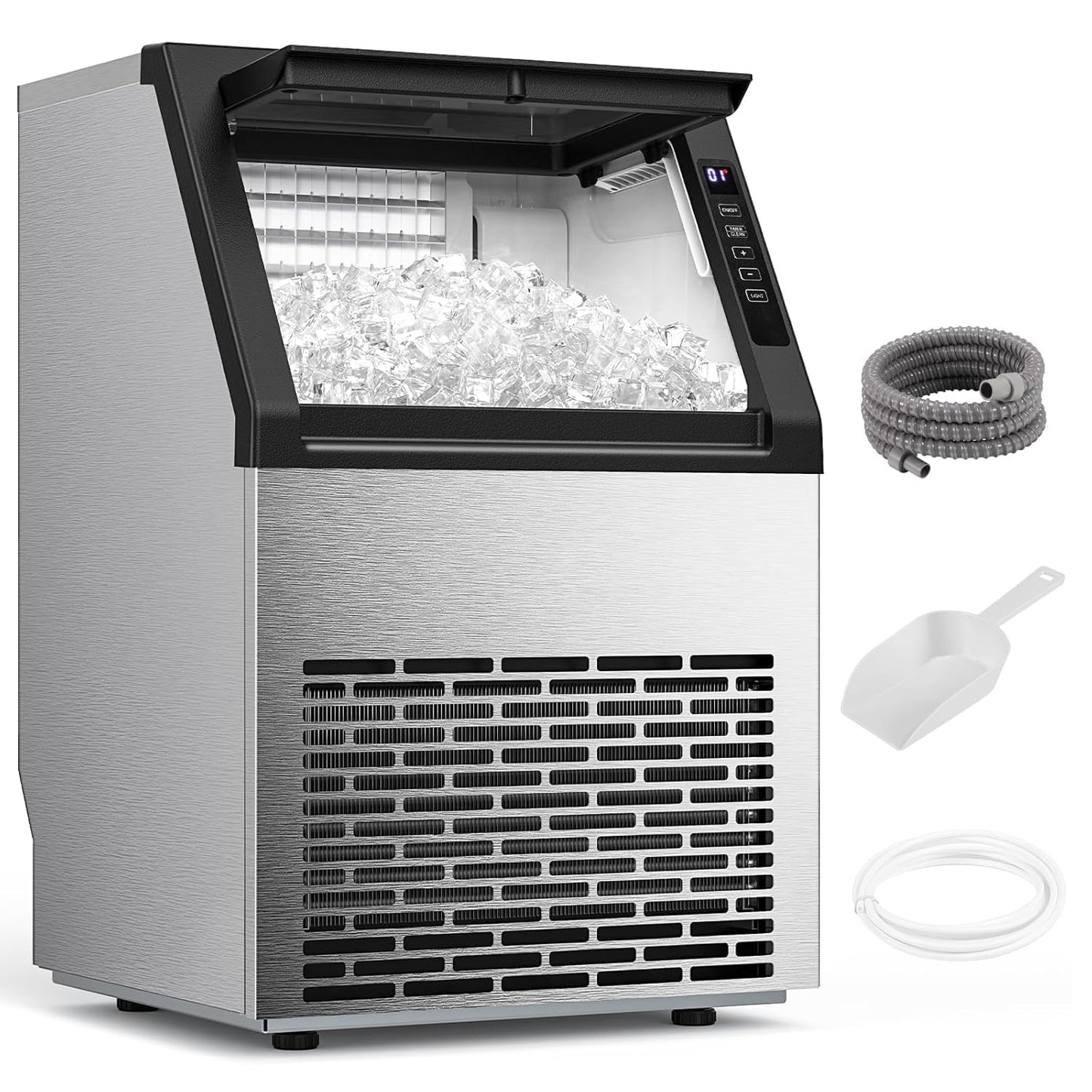 COWSAR Commercial Ice Maker Machine, Self-Cleaning Ice Machine for Home, Bar, Restaurant, Office and Outdoor，80Lbs/24H Freestanding Undercounter Ice Maker with 24Lbs Storage Capacity