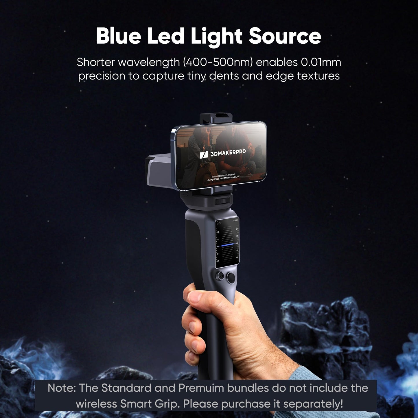 3DMakerpro 3D Scanner Seal Lite, Small-Format 3D Scanners for Printing, Blue Led Light Source, Up to 0.02mm Accuracy, Mono Texture Scanning