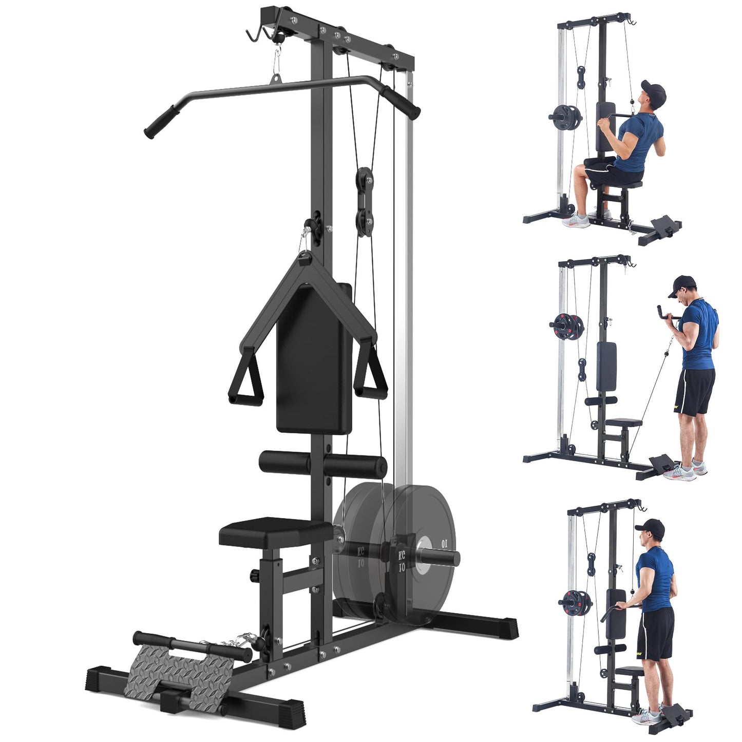 Patikuin LAT Pulldown & Row Machine - Dual Pulley Cable System for Home Gym - Adjustable Leg Support - 20 Height Levels - 400LB Capacity - Full Black