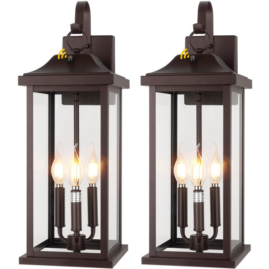 Roravilila Outdoor Light Fixtures 3-Light Dusk to Dawn Sensor 23·Vintage Bronze 2-Pack
