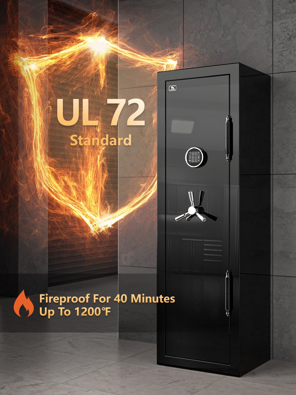 TIGERKING Large Fireproof Home Safe, 8.12 Cu Ft Luxury Gloss Design, 203 lb Heavy-Duty Steel, 40-Min Fire Protection, Digital Keypad for Jewelry, Cash & Valuables