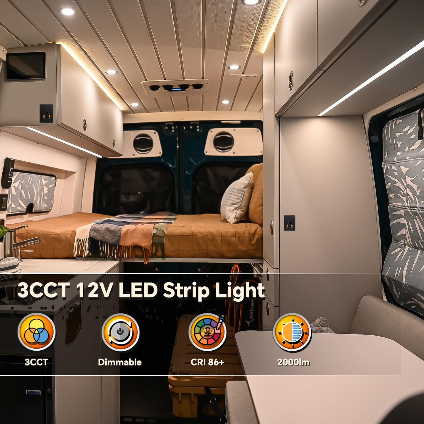 Obeaming 3CCT Flexible LED Strip Light Kit, 16.4ft, 12V Dimmer, CCT Changeable (3000K/4500K/6000K