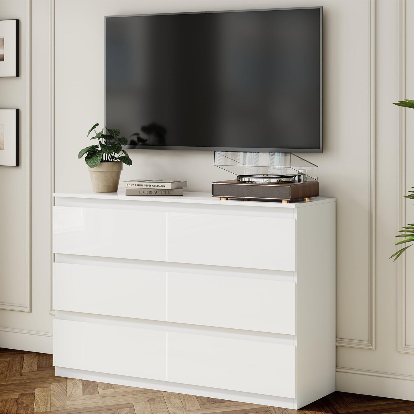 OtterOasis White 6 Drawer Dresser for Bedroom, Wood Dresser with Wide Drawers, Modern Dressers for Closet Storage, Wooden Chest Drawers for Entryway|TV Stand|Living Room