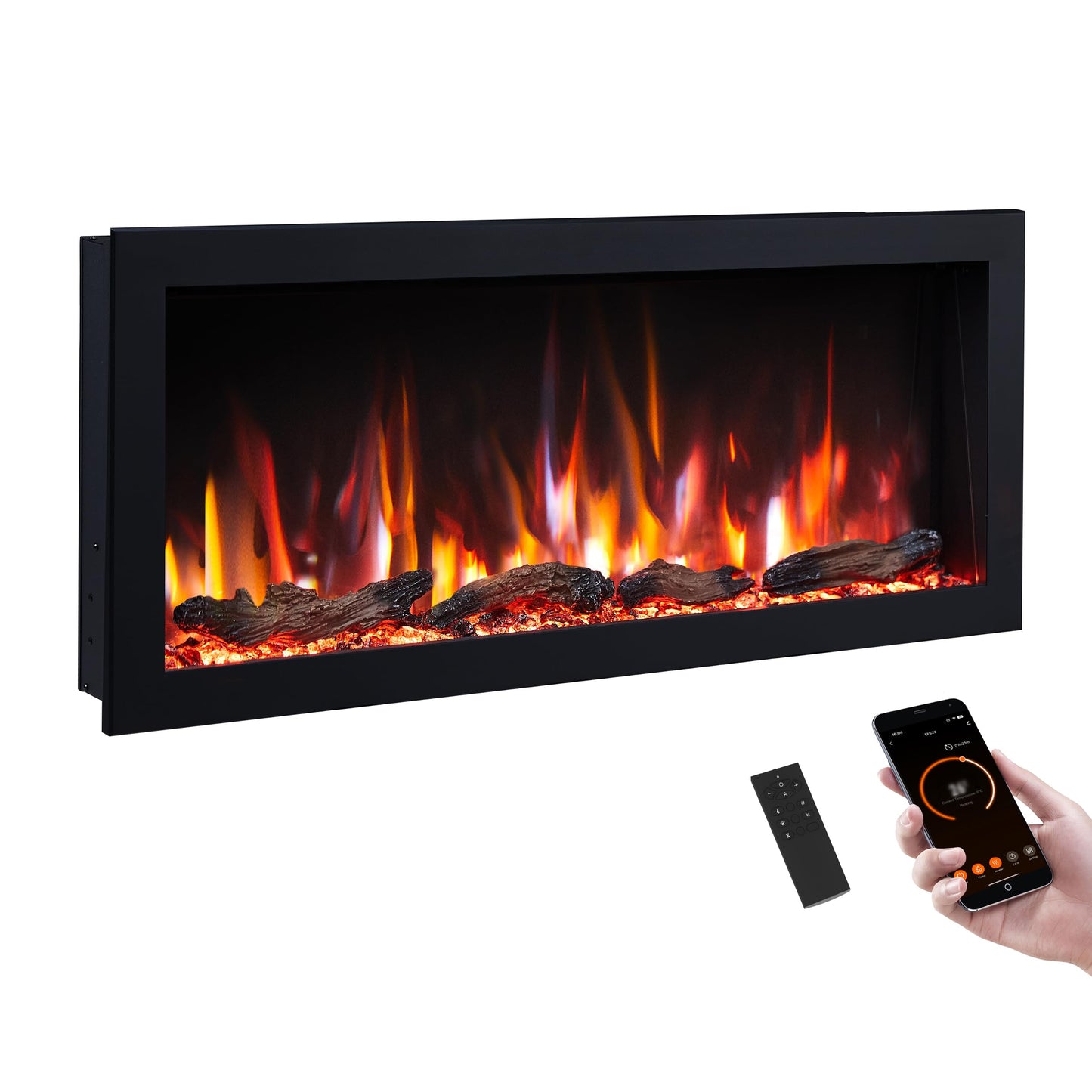 PuraFlame Bernice 42 Inch Smart Linear Electric Fireplace - Clean Hidden Vent Design, Flame with 9 Colors, Recessed in-Wall or Wall-Mount or Free Standing, Compatible with Alexa and Google Assistant