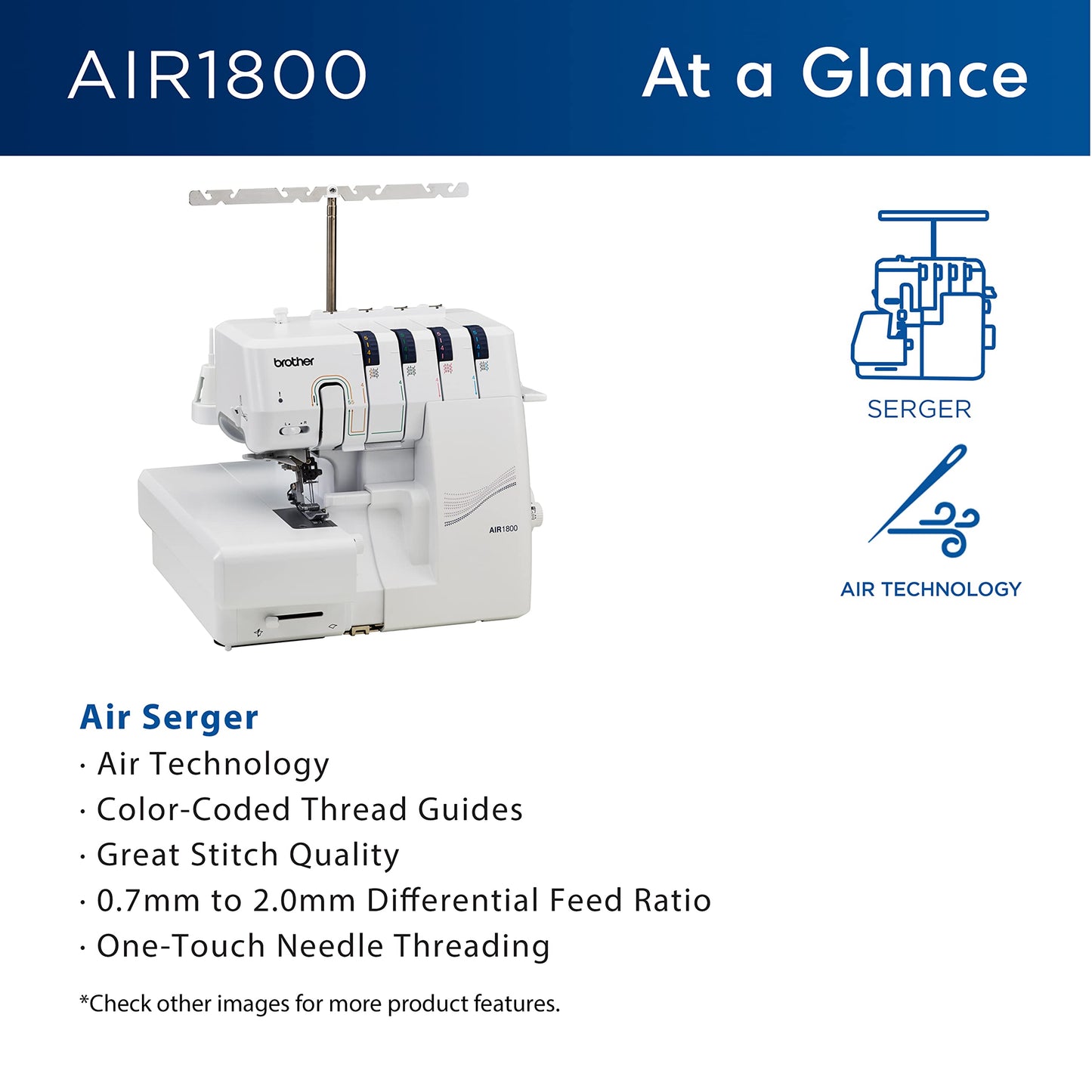 Brother AIR1800 Air Serger with Jet Air Threading, 2/3/4 Thread, LED Lit Work Area