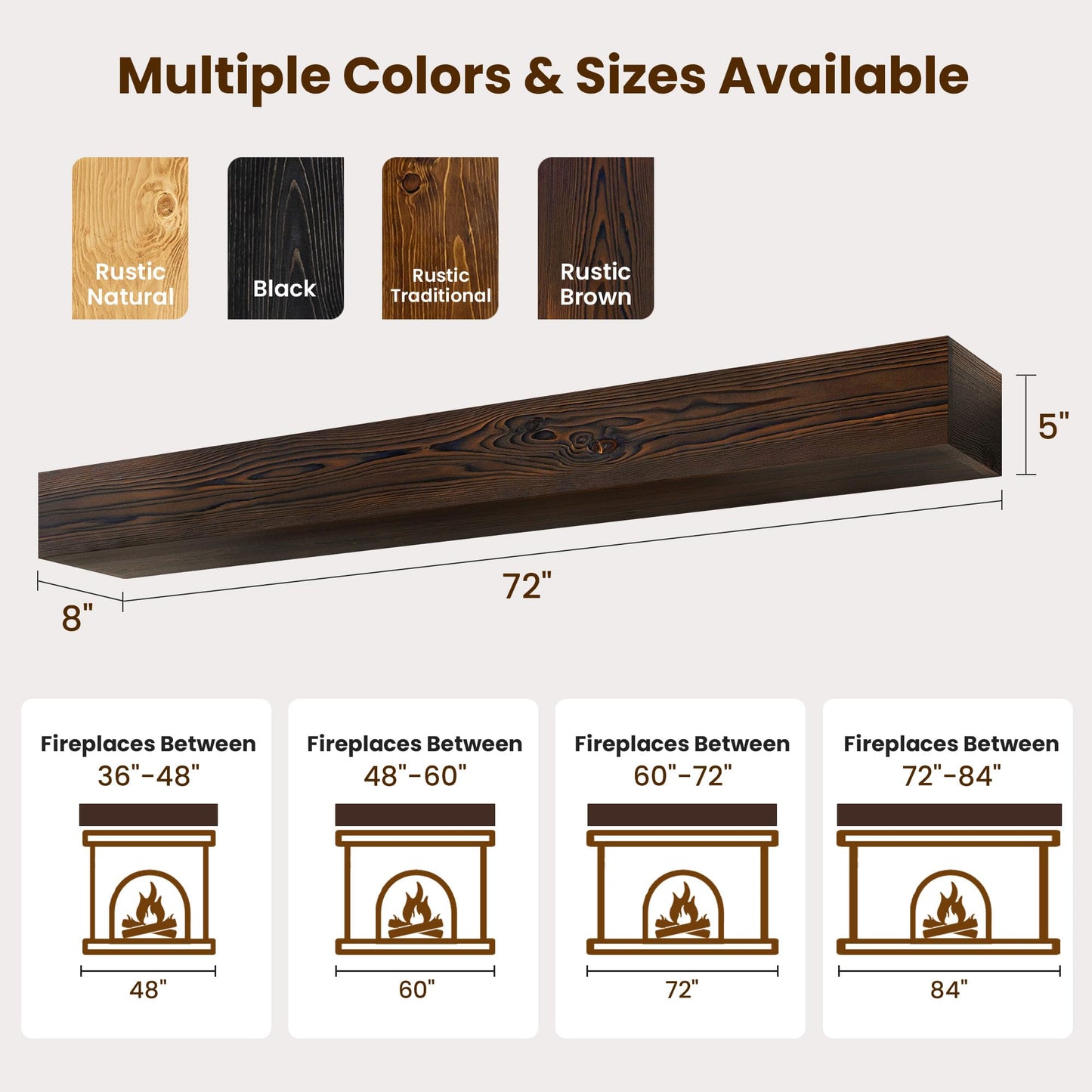 Acovy Floating Fireplace Mantel Shelves, 72x8x5 Inches Natural Wooden Floating Shelf for Over Fireplace, Wall-Mounted Mantel Shelf for Living Room and Home Decor, Rustic Brown