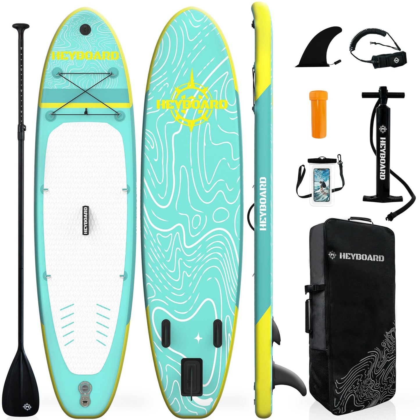 HEYBOARD Inflatable Stand Up Paddle Board 10'6"×32"×6" Standup Paddleboard with Premium SUP Accessories & Backpack, Non-Slip Deck, Waterproof Bag, Leash, Paddle, Hand Pump, Mint Green