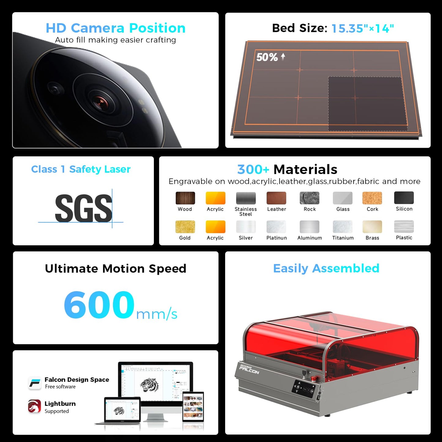 Creality Laser Engraver Falcon2 Pro S 22W, Auto Focus Desktop Diode Laser Cutter and Engraving Machine with Enclosure, Smart Camera, Air Assist for Wood Acrylic Leather Stone Metal