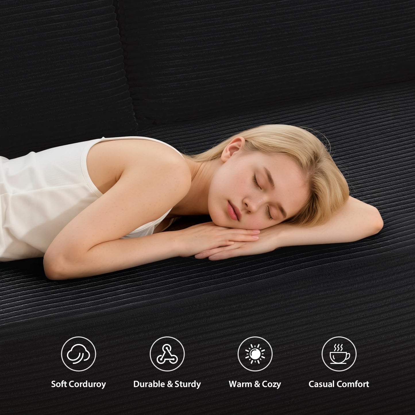 Yafylly 96.9 Inch Boneless L-Shaped Sectional Sofa, No Assembly Compressed Modular Couch with Memory Foam Deep Seat, Throw Pillow & Side Pockets for Living Room, Bedroom, Apartment, Black Left