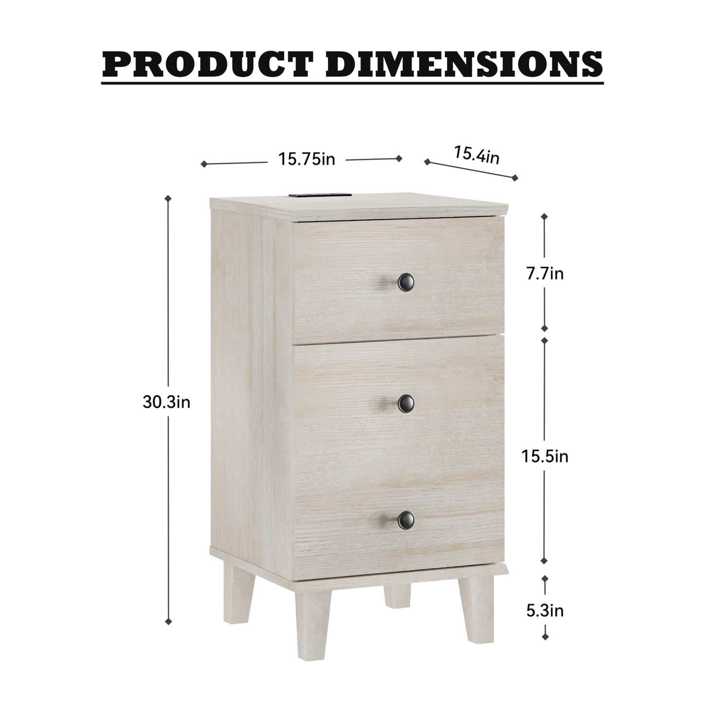 YOGRFA Modern Nightstand with Charging Station Set of 2 Drawer and Storage Cabinet End Table with Wood Leg for Bedroom Natural Wood Grain Beige