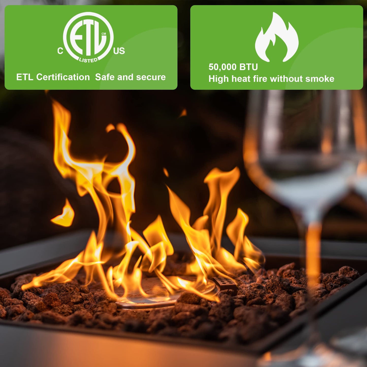 Outdoor Fire Pit Table, 50,000 BTU Gas Firepit, 28 Inch Propane Fireplace for Outside Patio Deck and Garden, CSA Certified Fire Dinning Table with Lid and Lava Rock, Mocha