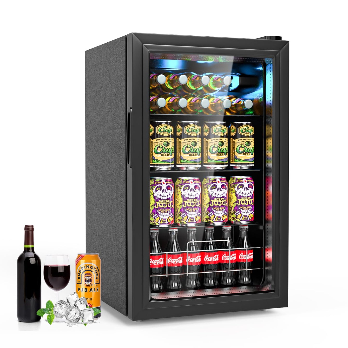 Geekman Beverage Refrigerator Cooler, 120 Cans Freestanding Beverage Fridge with Double-layer Glass Door， Mini Fridge Beverage with Adjustable Removable Shelving, Perfect for Beer, Wine, Soda and more